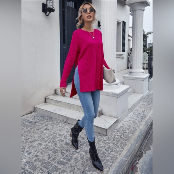 (2 for $10) Split Hem Rib-Knit Longline Top - Picture 3 of 6